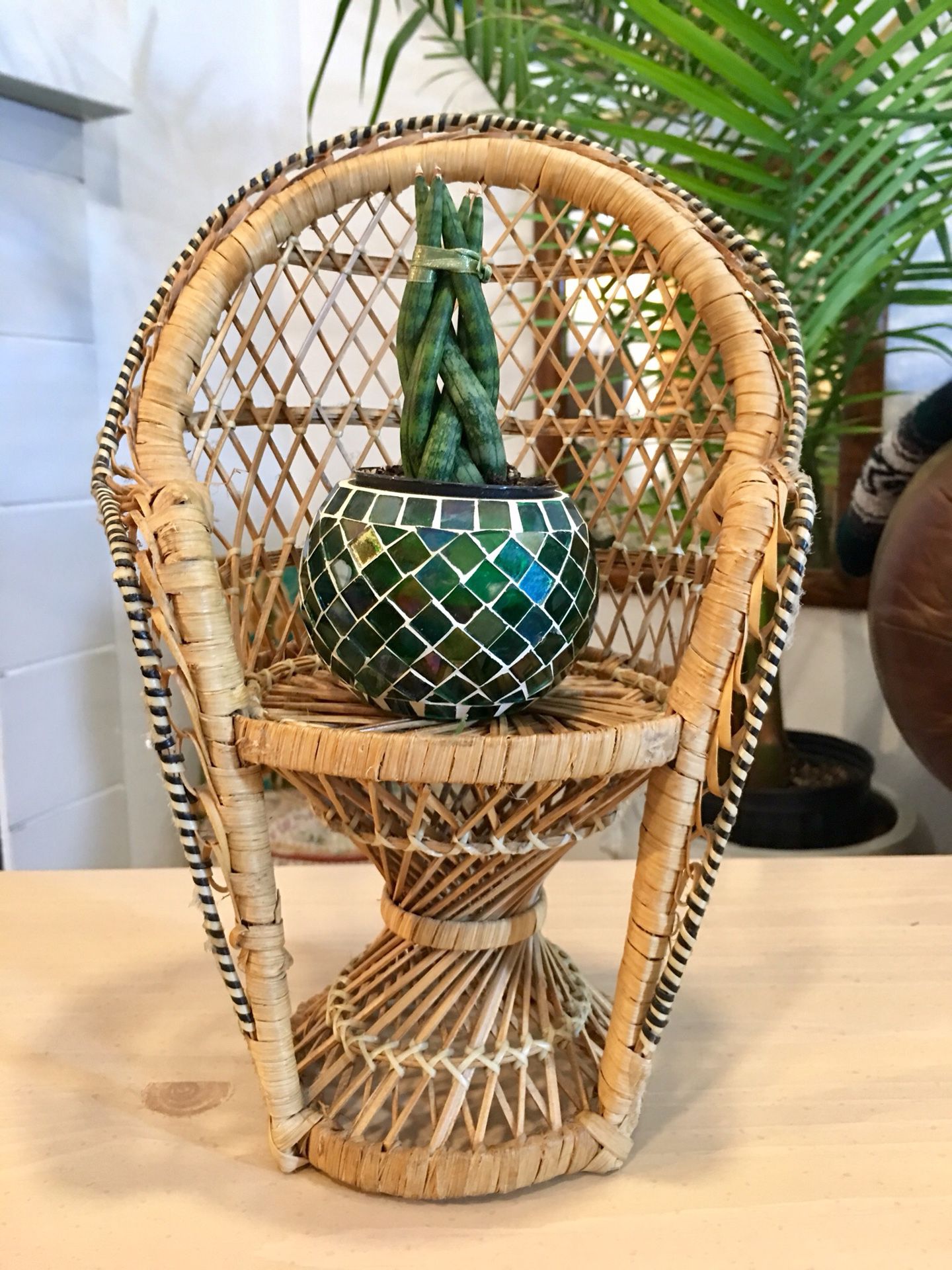 Vintage Bamboo Rattan Wicker Plant Stand Minature Peacock Chair Plant Stand - Pick Up OC or LA