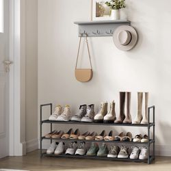 Shoe Rack, 3 Tier Shoe Organizer, Metal Shoe Storage Shelf for 18 Pairs of Shoes