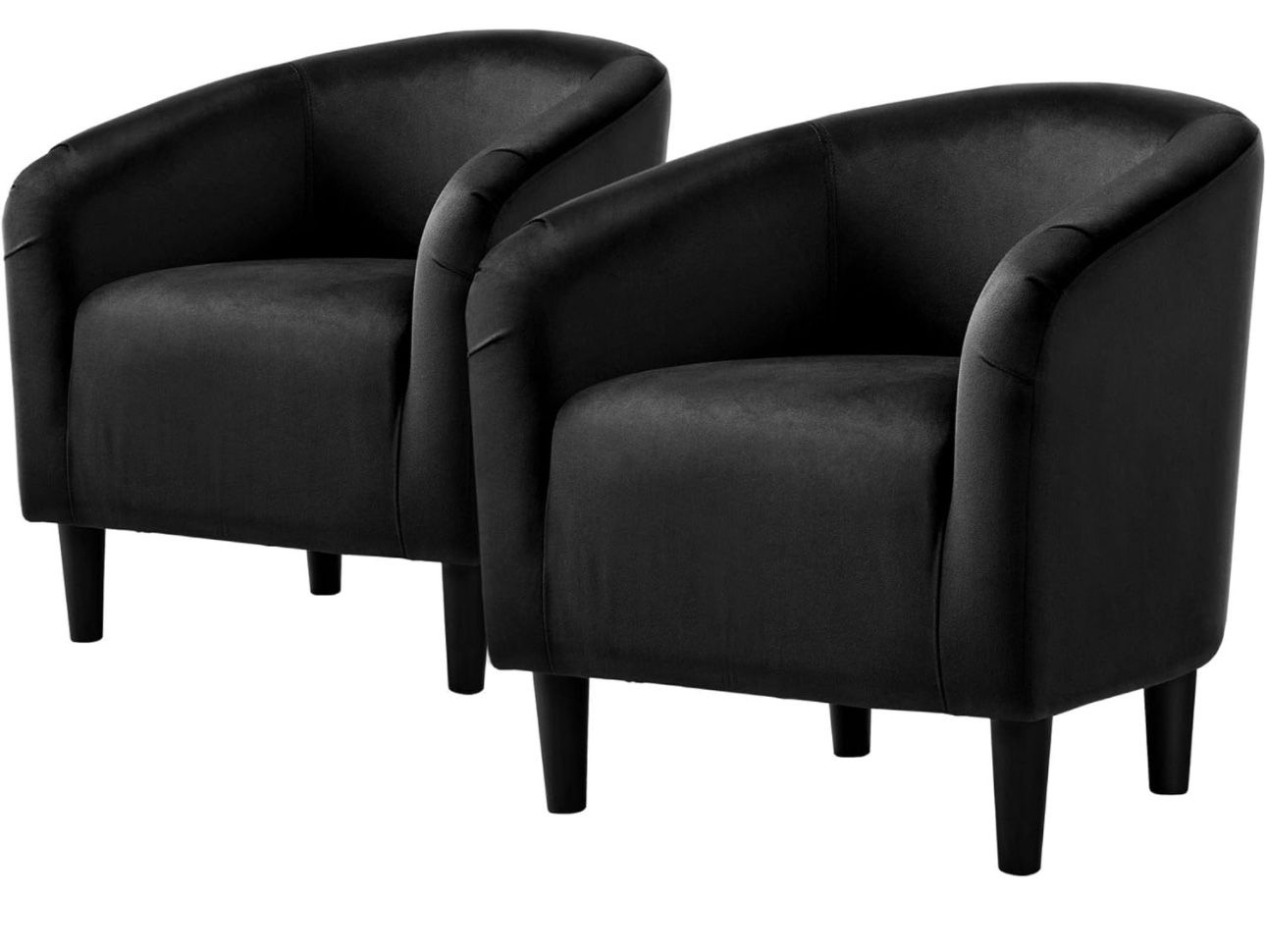 Velvet Accent Chair, Comfy and Modern Velvet Club Chair with Armrest and Sturdy Legs for Living Room/Bedroom Study, Matte Black, 2PCS 591714