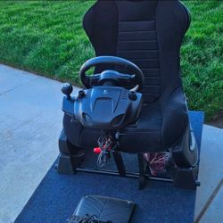 Gt driving force steering wheel with pedals and chair