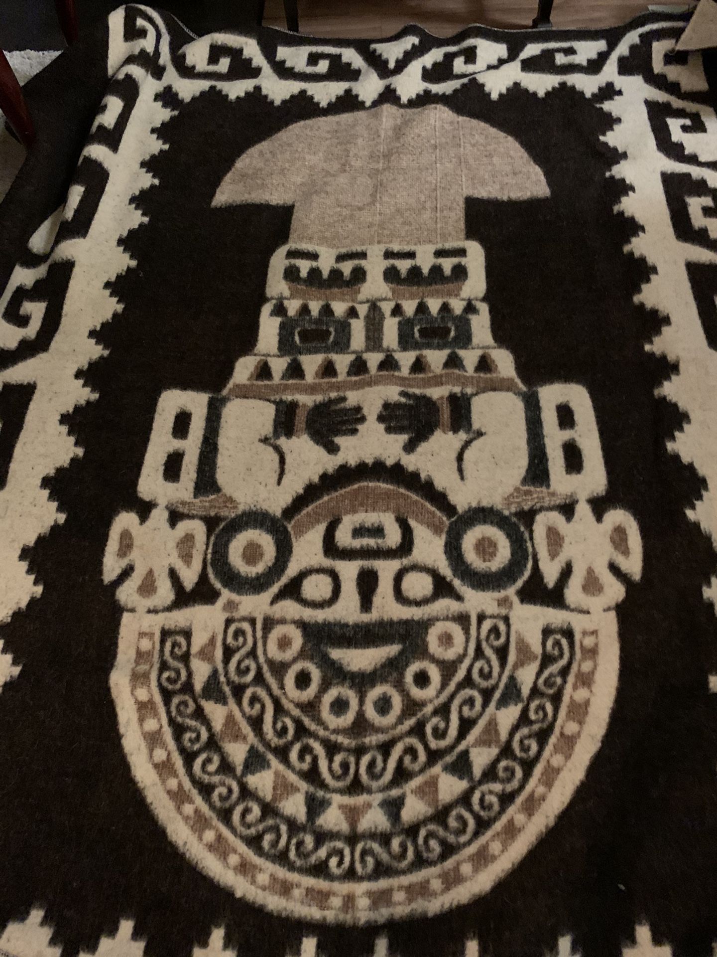Stunning, reversible llama bedspread, blanket or wall hanging; 72” x 87” from Peru