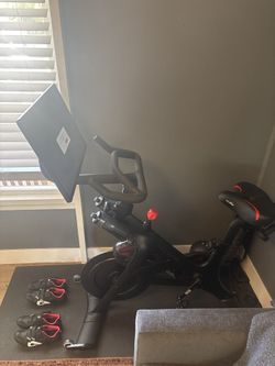 2022 Peloton + Bike — Excellent Condition + 2 Pairs Shoes, Weights & Mat