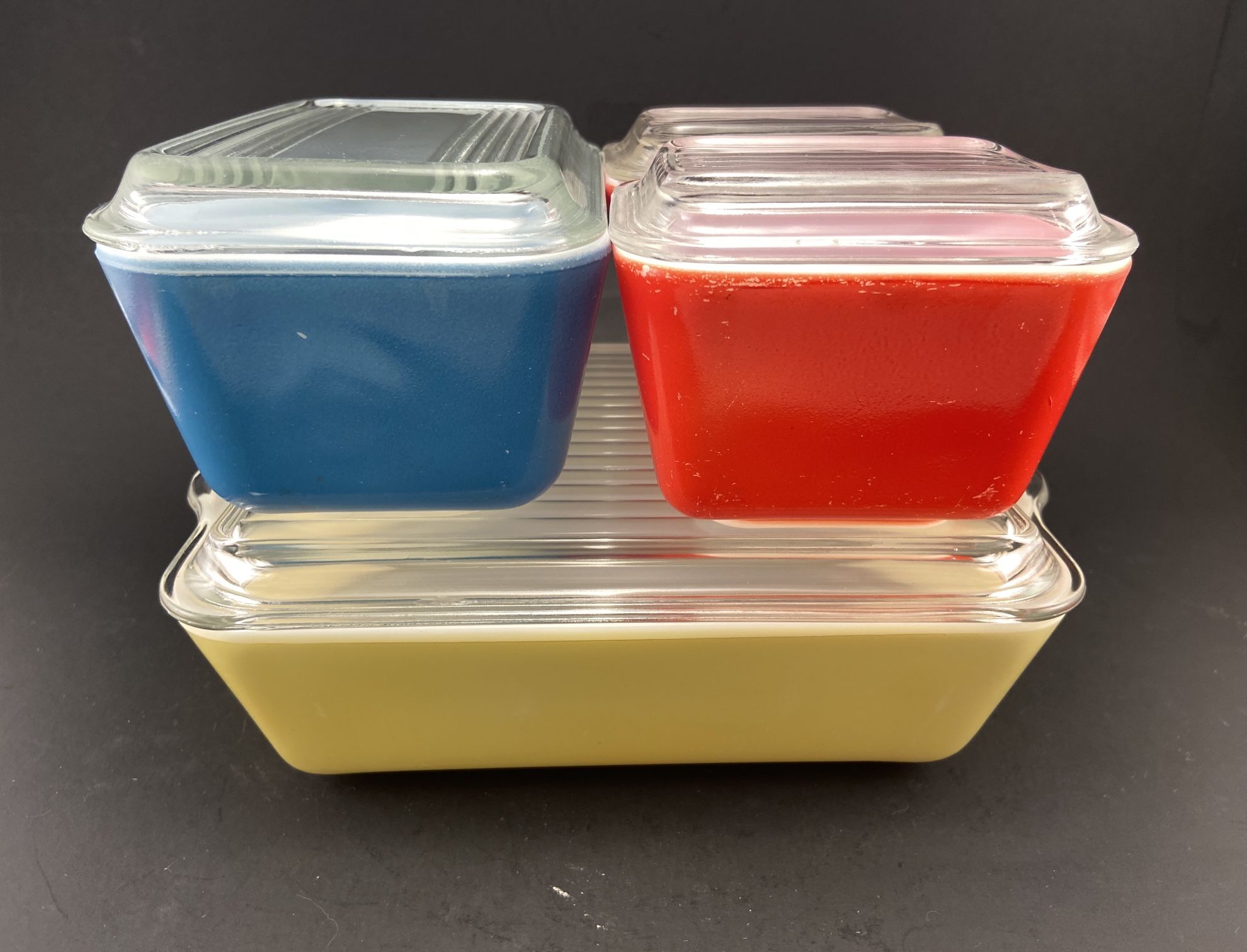 Vintage Pyrex 8 Piece Primary Refrigerator Set popular - Yellow Blue & Red