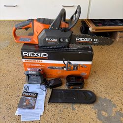 RIDGID 18V Brushless 12 in. Electric Battery Chainsaw with 6.0 Ah MAX Output Battery and Charger