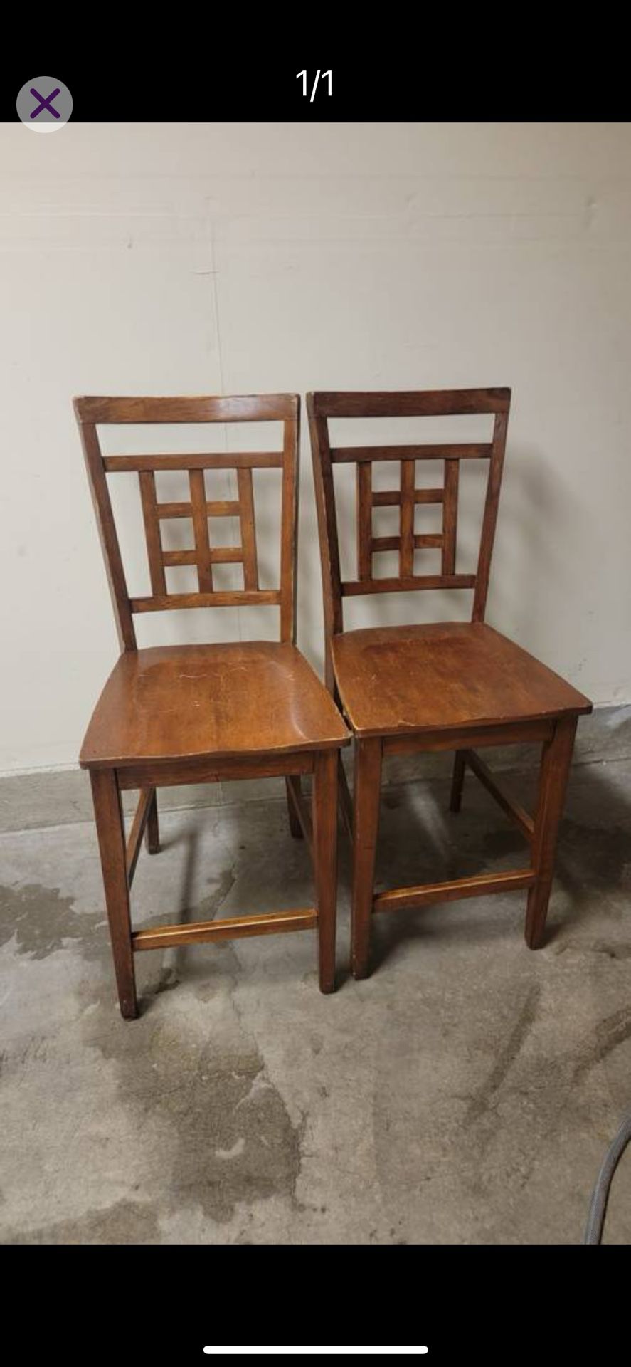 2 sturdy tall wooden dining chairs brown