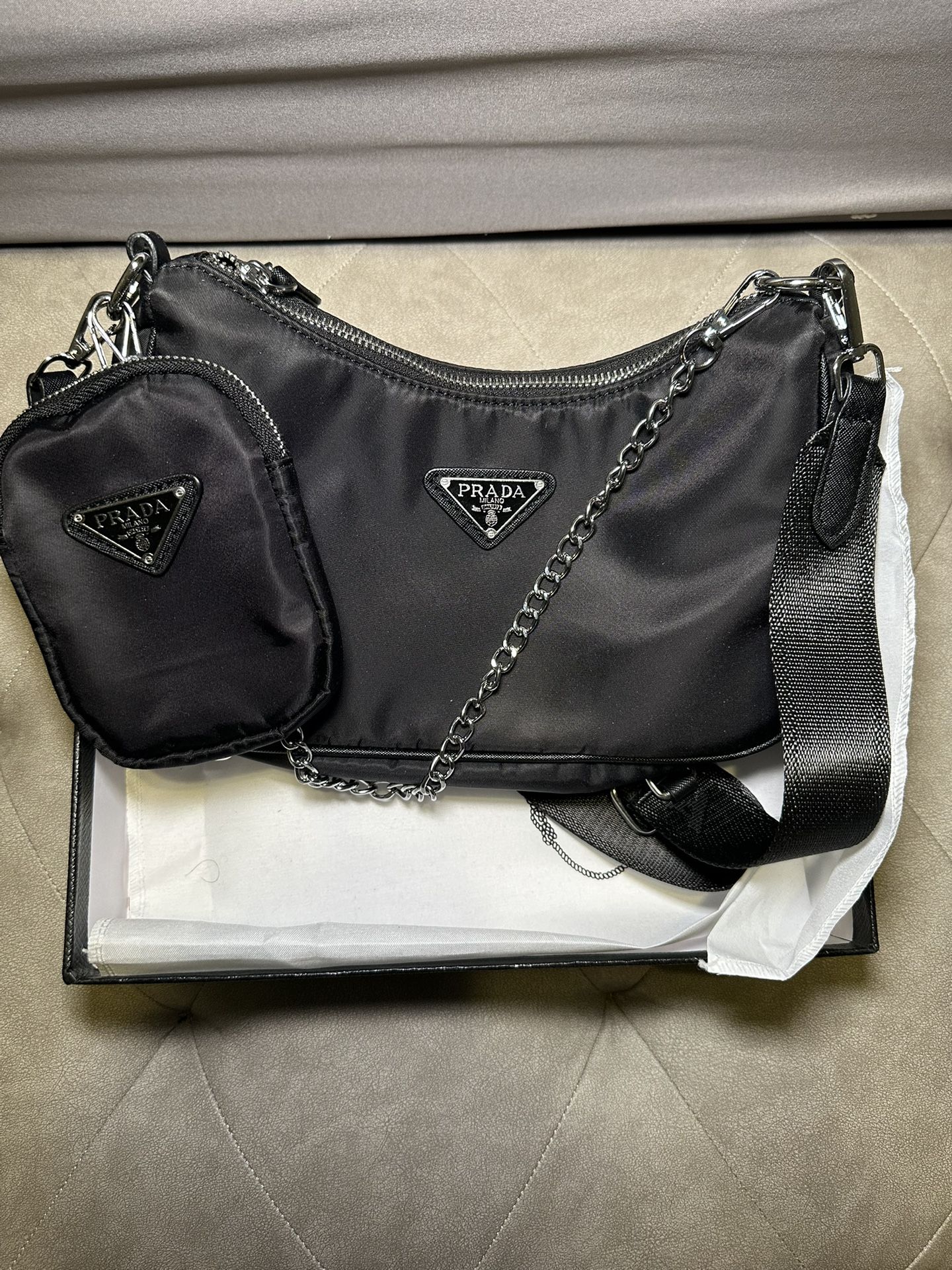 PRDA Designer Luxury Purse With Box And Cloth Makeup ✅