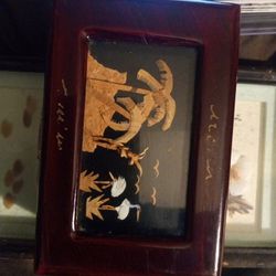 Vintage Wooden Asian Crane Jewelry Trinket Box 3X5, Laquered Cork Art