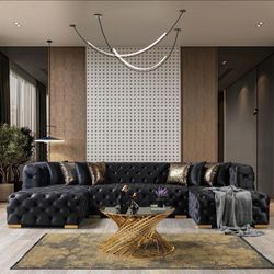 Black And Gold Sectional New Inventory🔥