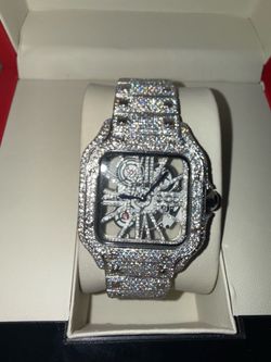 Moissanite Skeleton Automatic Watch – Silver Full Bust Down Iced Out