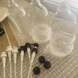 Set Of 3 Large Plastic Bottles With Lids And Pumps. Brand New!