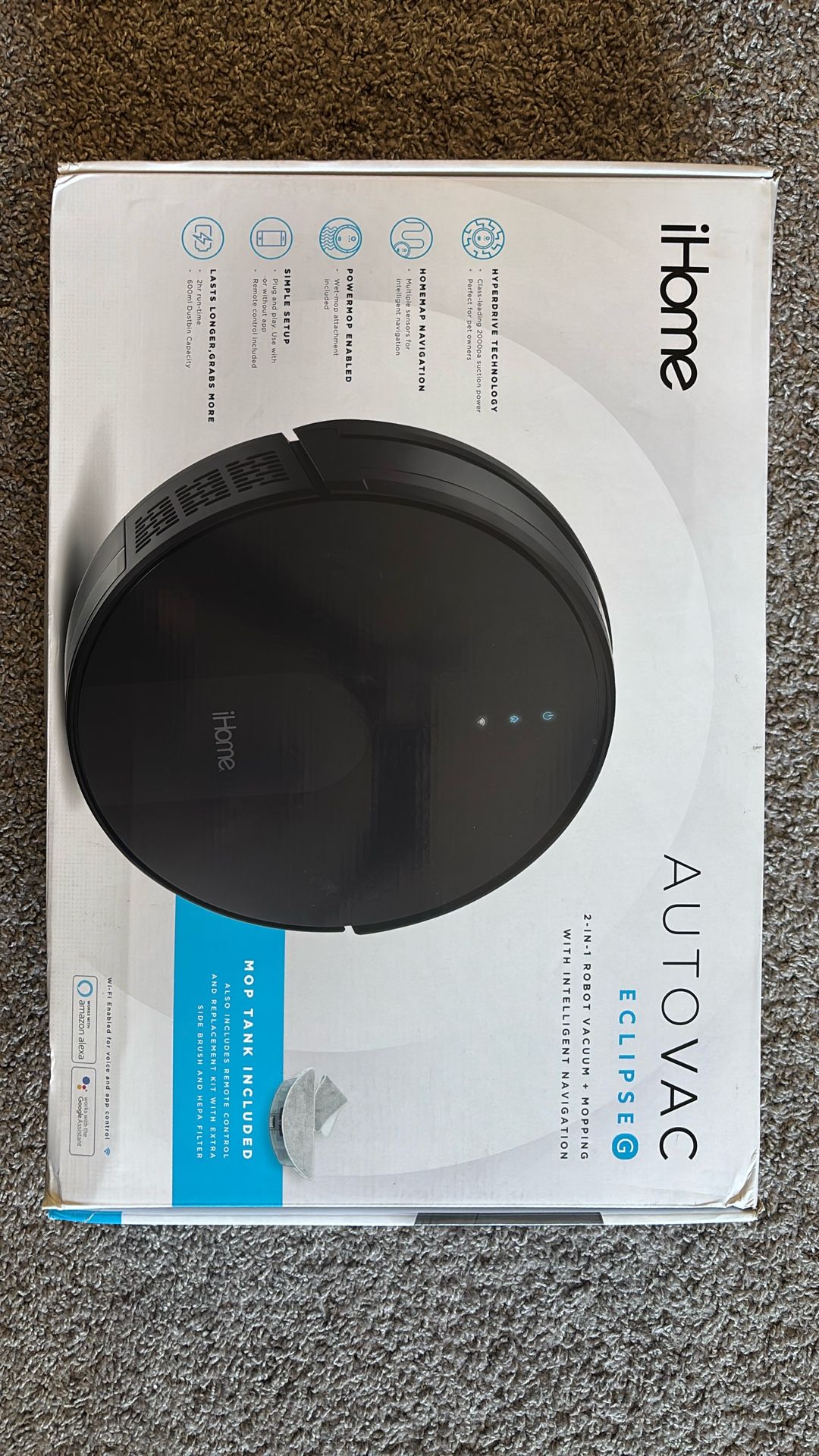 iHome AutoVac Eclipse G 2-in-1 Robot Vacuum and Mop with Homemap Navigation