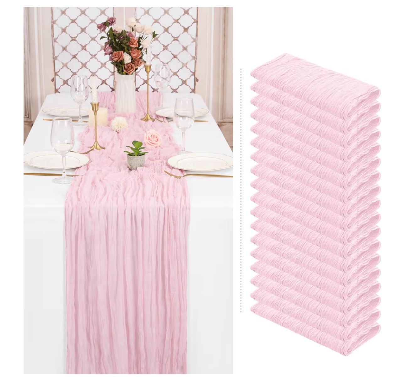 18 Pack Pink Cheesecloth Table Runner Gauze Table Runner 10FT Long Semi-Sheer Table Runner Boho or Rustic Wedding Table Decor for Wedding Decor Arch D