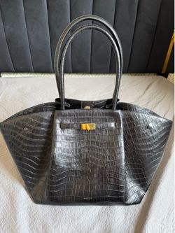 Demellier New York Tote in Black Croc Leather