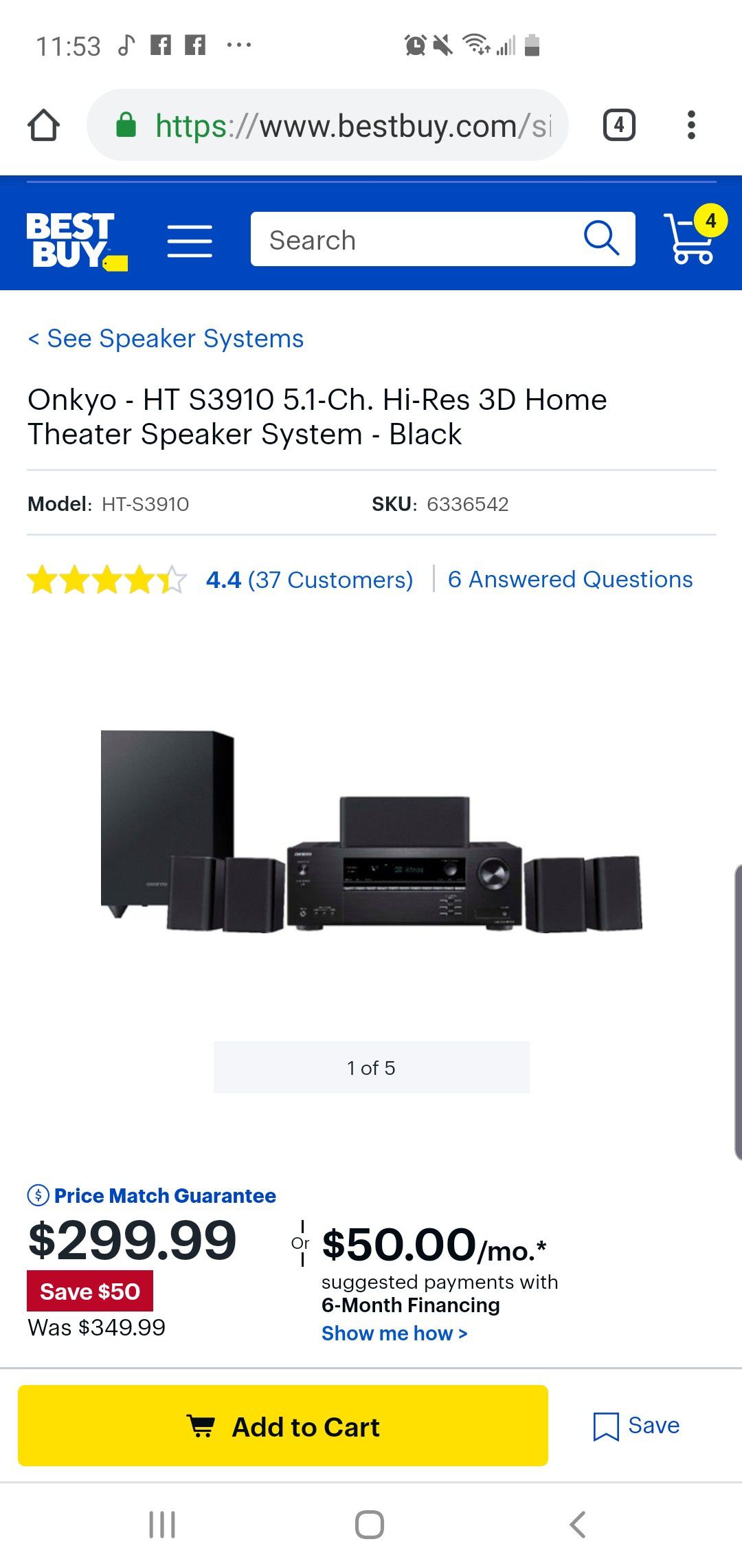 Onkyo - HT S3910 5.1-Ch. Hi-Res 3D Home Theater Speaker System