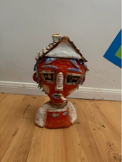 Handmade Ceramic House Head Sculpture