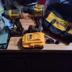 DeWalt 1/2" Drill an Impact with DeWalt Bag , 2 Batteries An Misc Tools 