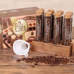 Glass Coffee Beans Storage Containers, 8 PCS Airtight Borosilicate Glass Coffee Canister, Single Dose Coffee Bean Cellar Tubes with Funnel an