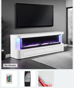 Btand New White Lacquer 71" TV Stand w/ Electric Fire Place (71"W X 15.5"D X 27"H)