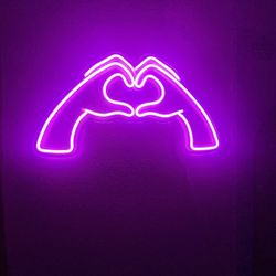 pink/purple neon hand heart led sign