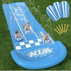 Slip and Slide Lawn Toy - Water Slide Slip Toy Slide for Kids Adults 20ft Extra Long with Sprinkler N 3 Bodyboards Backyard Games Waterslide Summer Ou