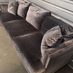 Modern Gray Velvet Sofa -  Delivery and Setup Available
