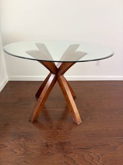 Round wood glass top Table