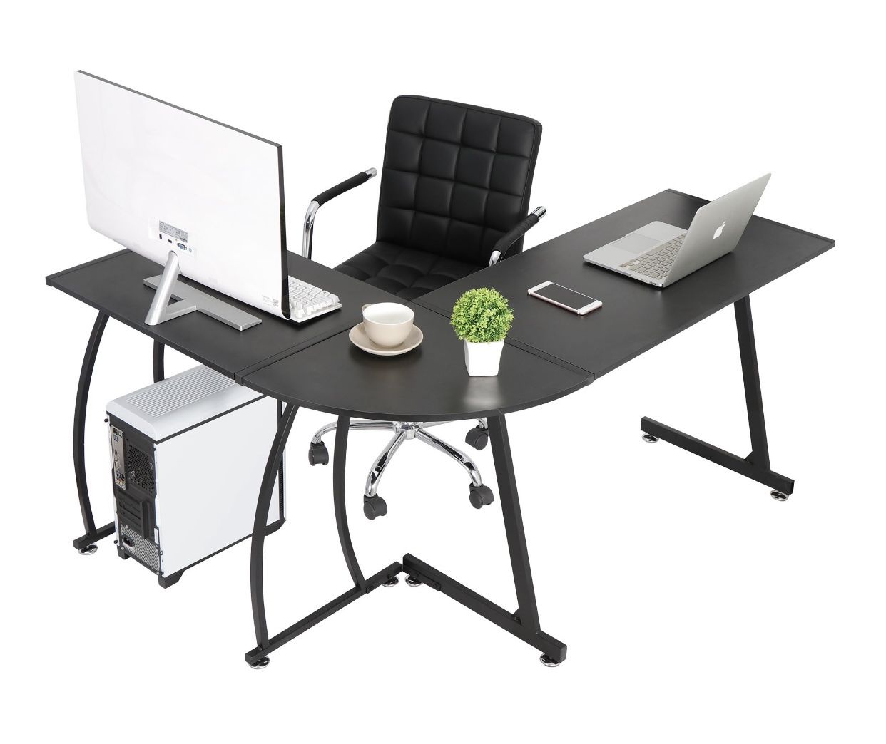 NEW - Modern L-Shaped Laptop Corner Desk Computer Desk Table, Home Office Writing Workstation Black