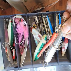 4 Tackle Trays Of Fishing Lures Hooks Weights Saltwater Fishing 