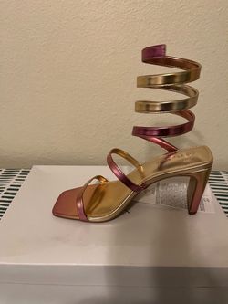 Metallic Spiral Wrap Heeled Sandal