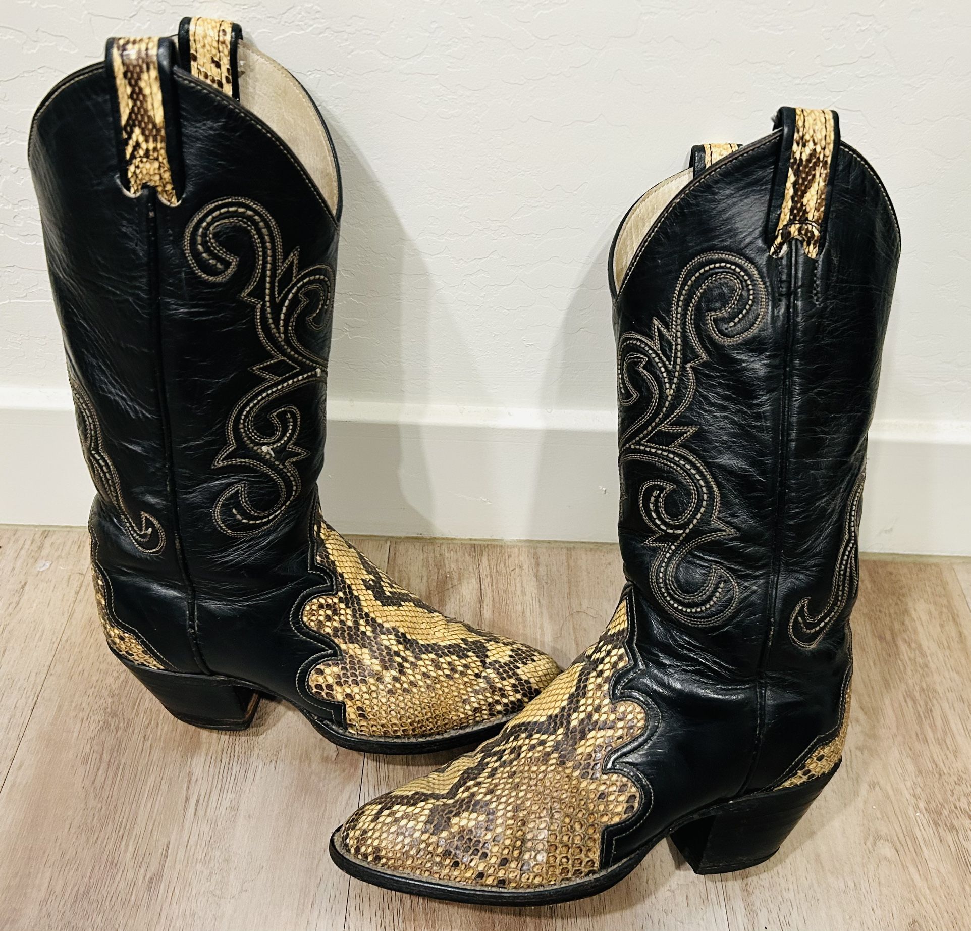 Vintage Larry Mahan Snakeskin & Black Leather Cowgirl Boots Size 5
