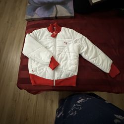 Puma Padded Jacket - White/Red, Size M