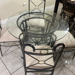Wrought-Iron Glass Top Dining Table With 4 Chairs 