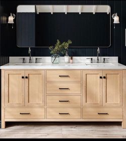 72” Bathroom Vanity Double Sink Oak Base White Top “open box” Retail $1800 Delivery Available