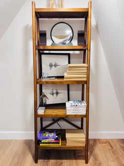 Mid-Century Modern Walnut Ladder Bookshelf / Shelving Unit