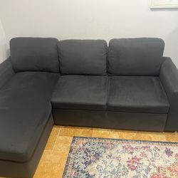 Roseshire 92.5 in. Straight Arm 1 piece L Shaped Sectional Sleeper Sofa in Dark Grey