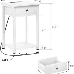 Ecoprsio Nightstand Set Of 2 With Charging Station, White End Table Side Table With USB Ports, Wood Night Stand, White Bedside Table With Drawer And S