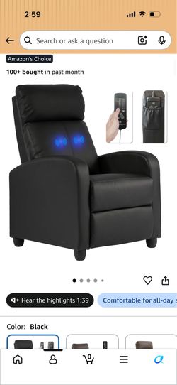 Black Leather Massage Recliner Chair