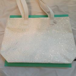 New White Glitter Tote Bag 