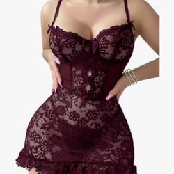 Sexy Lingerie Dress with Bows and Floral Lace — 2-Piece S new size L/XL