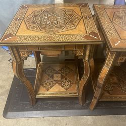 2 Moorish Mother of Pearl Wood Marquetry Inlay occasional Side Square Tea Table