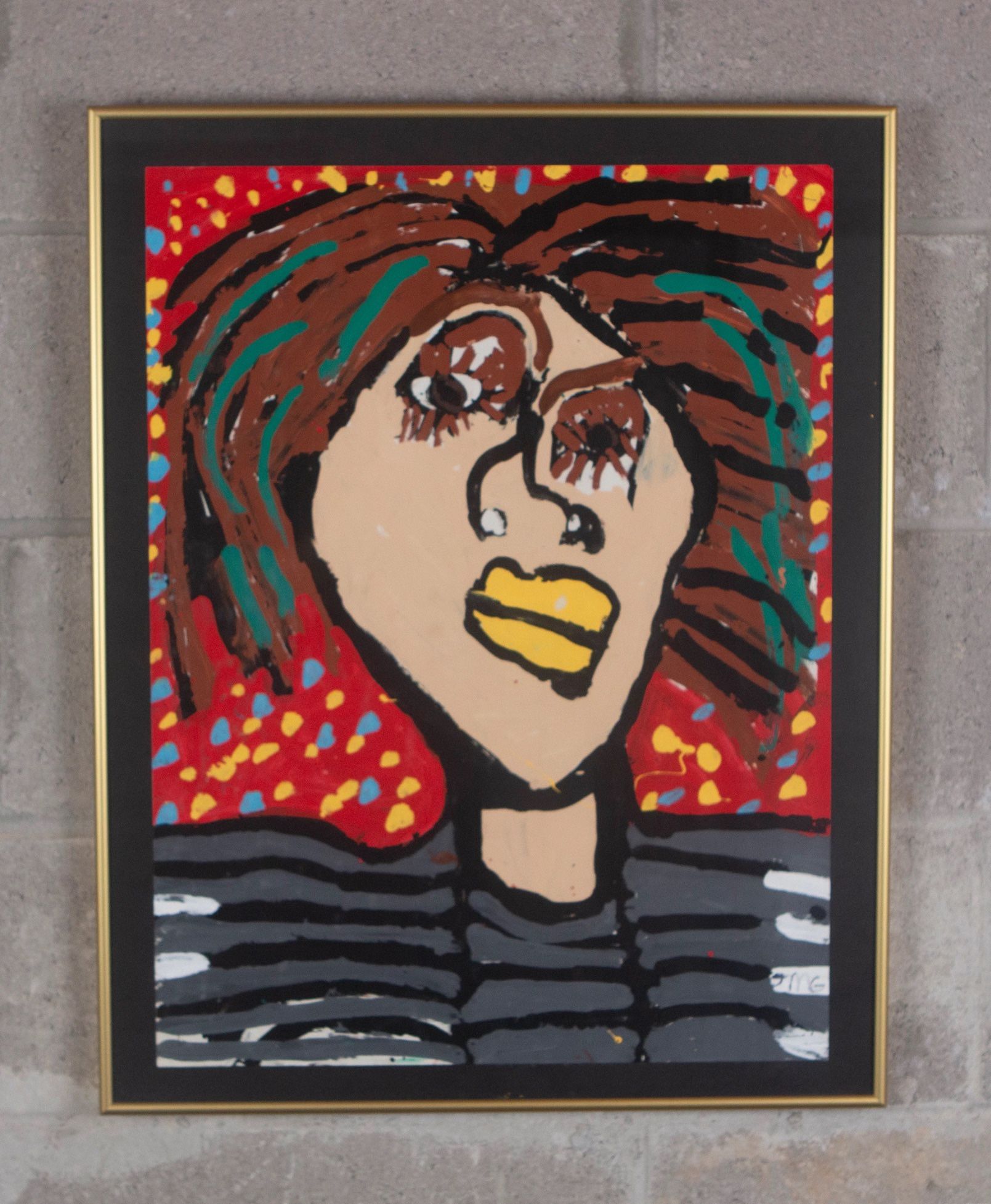 Basquiat-like original abstract portrait, framed and signed