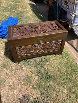 Vintage Detailed Carved Storage Chest from Asia