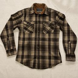 JACHS Men's Cotton Flannel Plaid Button-Up Shirt Brown Beige Black Long Sleeve