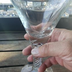 Vintage Martini Glasses 8, Rare Bubble Swirl Stem Crystal Heavy Extra Large Martini Glasses