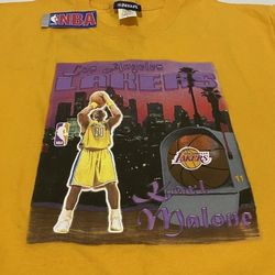 Vintage Official NBA Los Angeles Lakers Karl Malone Graphic Shirt Men’s L NWT