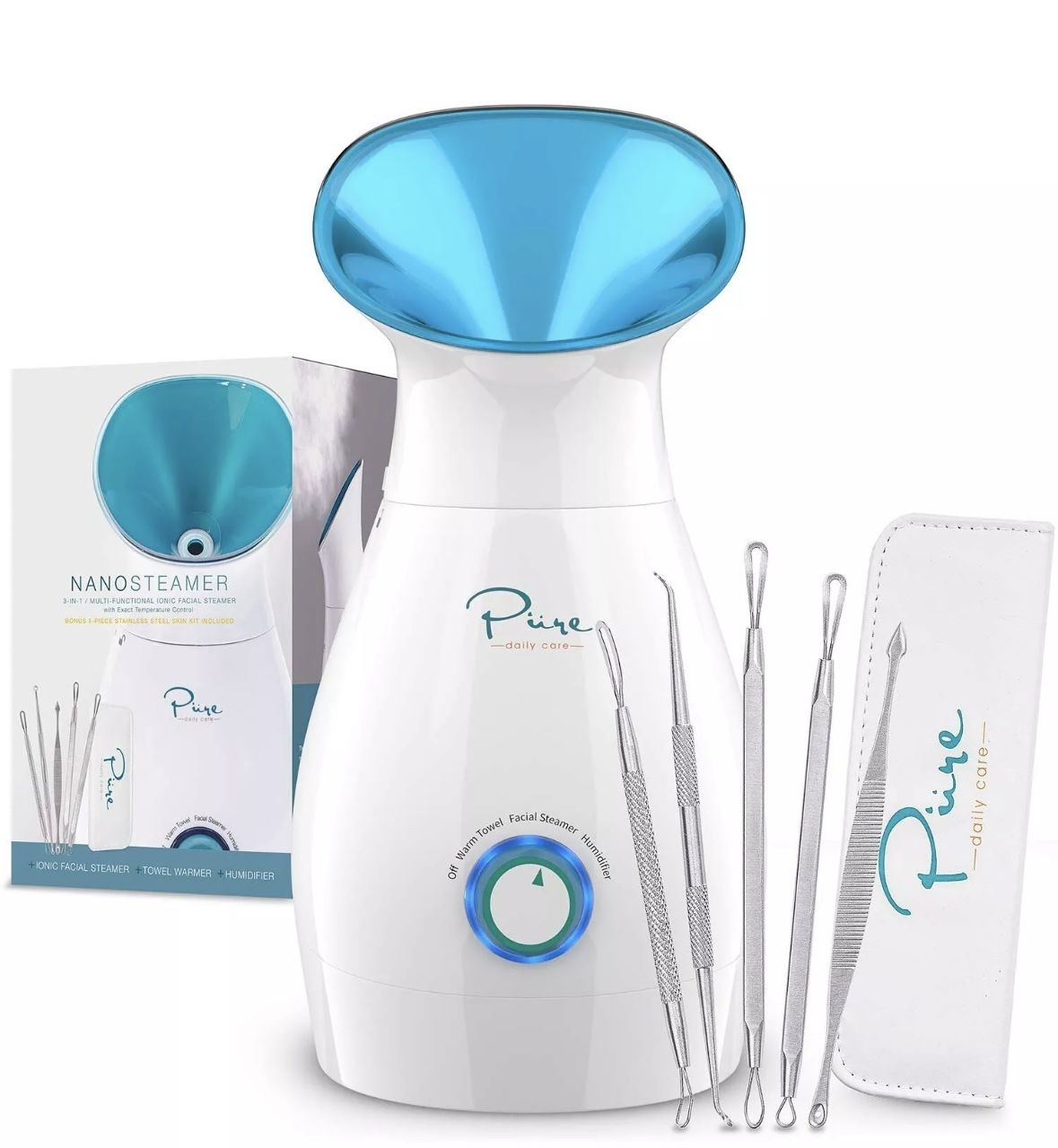 NanoSteamer Large 3-in-1 Nano Ionic Facial Steamer with Precise Temp Control ...