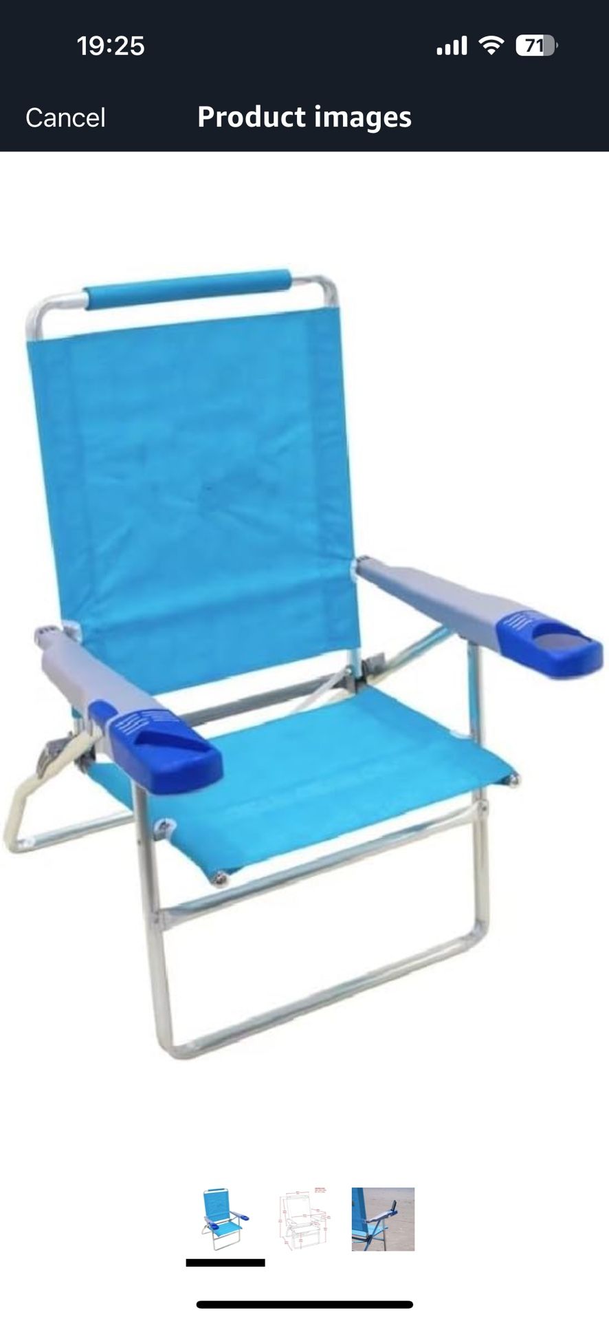 Polyester High Folding Beach Chair with, Cell Phone & Beverage Holder, Bottle Opener, Adjustable Padded Carry Strap, Lightweight Aluminum Frame, 300 l