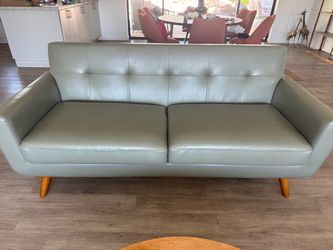 Mid-Century  Style Faux Leather Sofa Sage Green