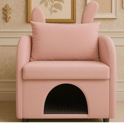 Pink Bunny Ears Pet Sofa Chair with Cat Dog Cave