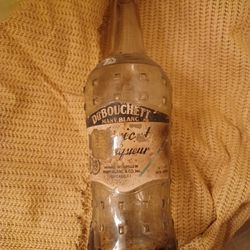 DuBouchett( Many Blanc "STUDDED" Embossed Glass Liquor Bottle. 11.5" (Vtg Decanter)